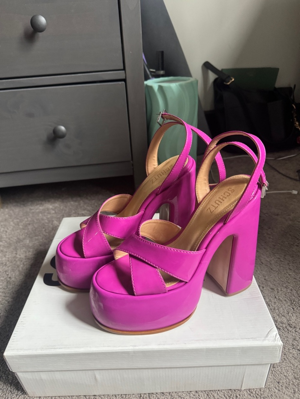SCHUTZ Hot Pink Patent Platform Slingback Heels